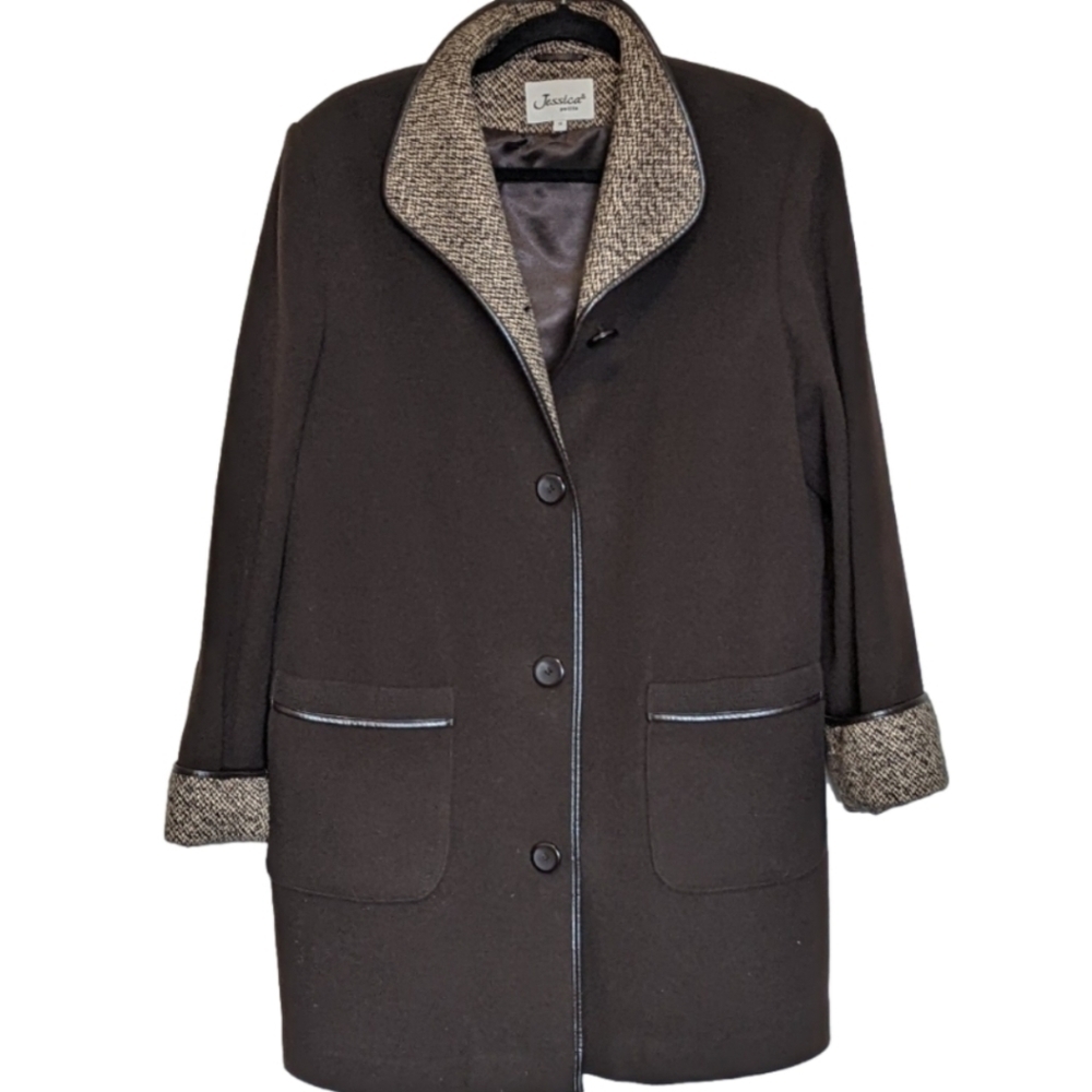 Vintage Wool Cashmere Chore Coat Chocolate Brown Patch Pockets Size M
